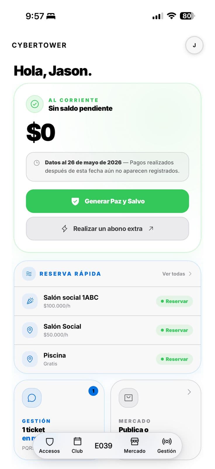 Portal Residente — Vista diurna de la app